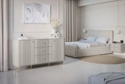 VESPER KOMODA 160 2D3SZ - cashmere mdf / cashmere / złote nogi