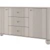 VESPER KOMODA 160 2D3SZ - cashmere mdf / cashmere / złote uchwyty / nogi kule