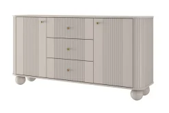 VESPER KOMODA 160 2D3SZ - cashmere mdf / cashmere / złote uchwyty / nogi kule