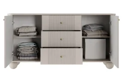 VESPER KOMODA 160 2D3SZ - cashmere mdf / cashmere / złote uchwyty / nogi kule