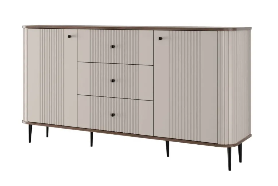 VESPER KOMODA 160 2D3SZ - cashmere mdf / orzech / czarne nogi
