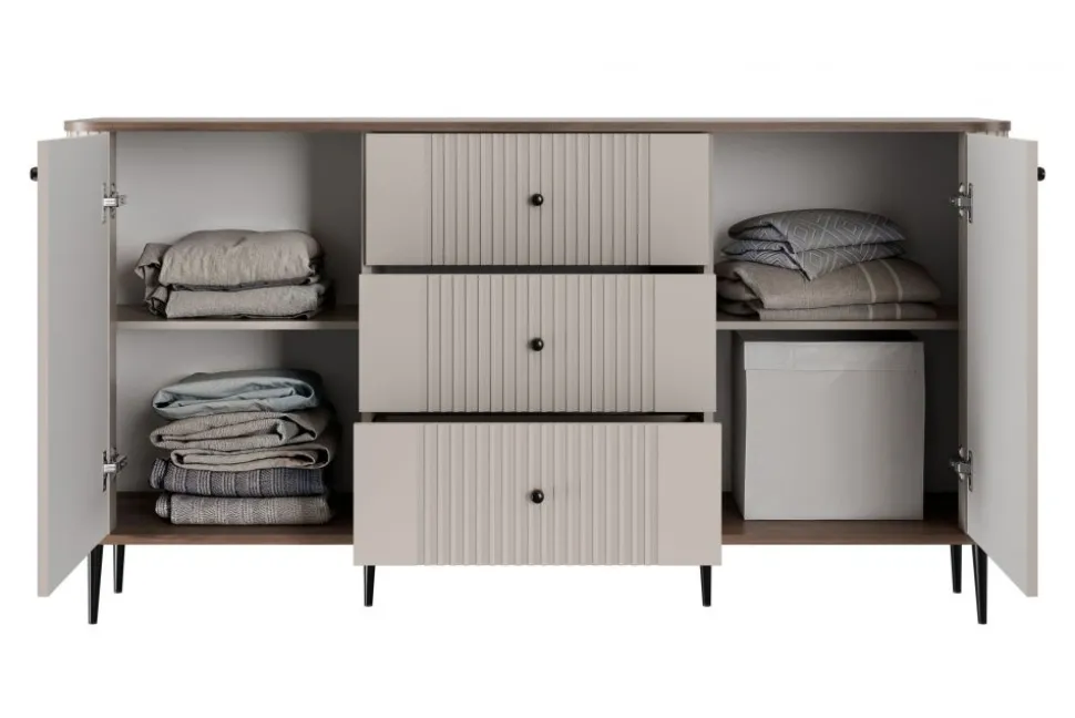 VESPER KOMODA 160 2D3SZ - cashmere mdf / orzech / czarne nogi