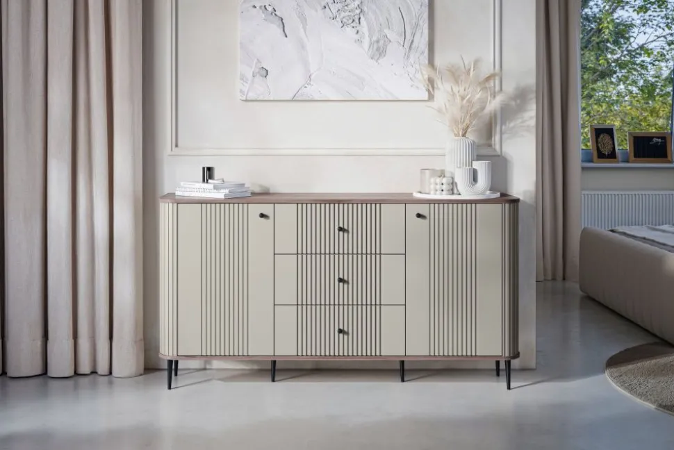 VESPER KOMODA 160 2D3SZ - cashmere mdf / orzech / czarne nogi