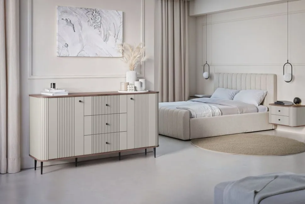 VESPER KOMODA 160 2D3SZ - cashmere mdf / orzech / czarne nogi