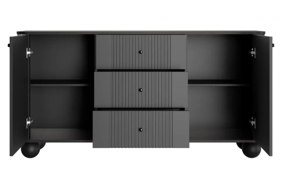 VESPER KOMODA 160 2D3SZ - czarny mdf / czarny mdf / czarne uchwyty / nogi kule