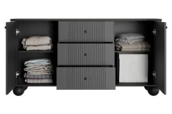 VESPER KOMODA 160 2D3SZ - czarny mdf / czarny mdf / czarne uchwyty / nogi kule