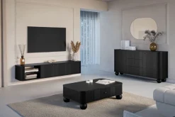 VESPER KOMODA 160 2D3SZ - czarny mdf / czarny mdf / czarne uchwyty / nogi kule
