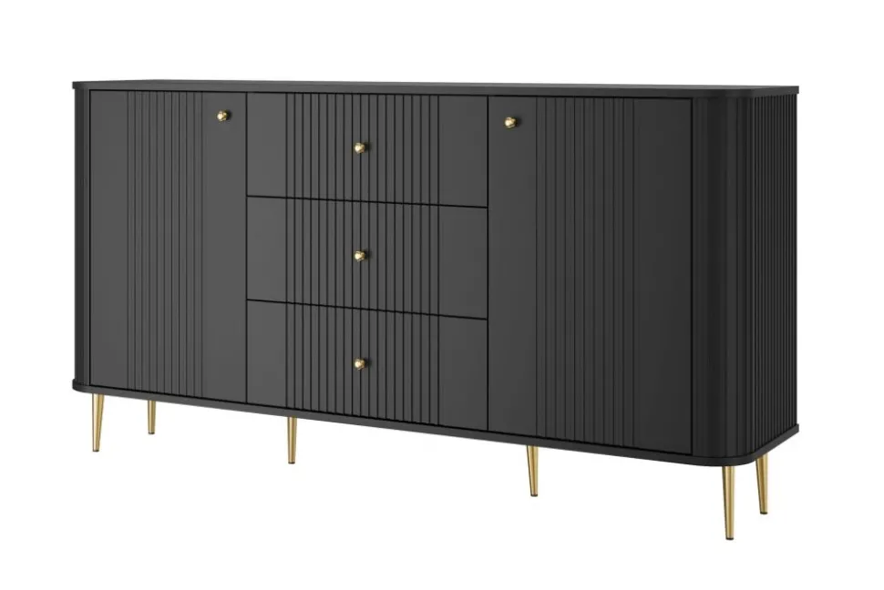 VESPER KOMODA 160 2D3SZ - czarny mdf / czarny mdf / złote nogi