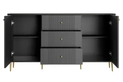 VESPER KOMODA 160 2D3SZ - czarny mdf / czarny mdf / złote nogi