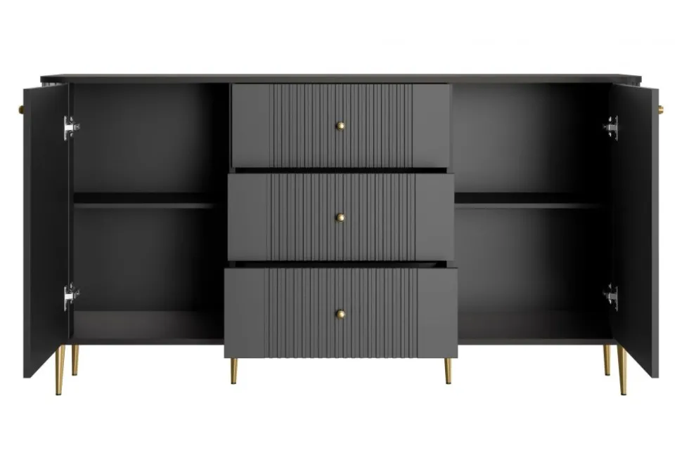 VESPER KOMODA 160 2D3SZ - czarny mdf / czarny mdf / złote nogi