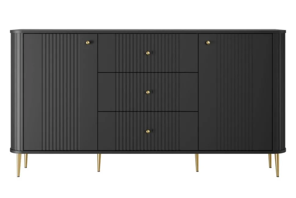 VESPER KOMODA 160 2D3SZ - czarny mdf / czarny mdf / złote nogi