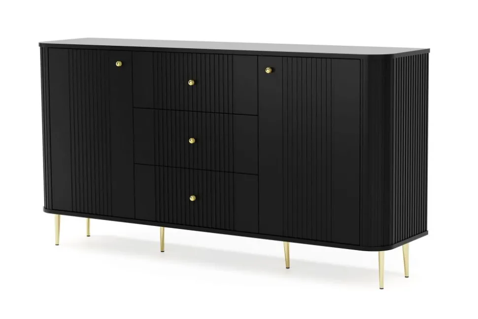 VESPER KOMODA 160 2D3SZ - czarny mdf / czarny mdf / złote nogi