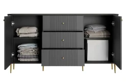 VESPER KOMODA 160 2D3SZ - czarny mdf / czarny mdf / złote nogi