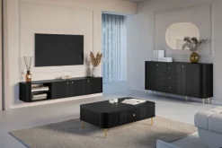 VESPER KOMODA 160 2D3SZ - czarny mdf / czarny mdf / złote nogi