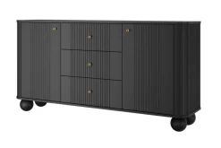 VESPER KOMODA 160 2D3SZ - czarny mdf / czarny mdf / złote uchwyty / nogi kule