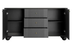 VESPER KOMODA 160 2D3SZ - czarny mdf / czarny mdf / złote uchwyty / nogi kule