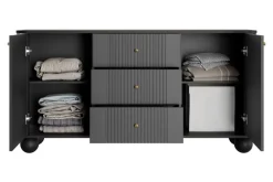 VESPER KOMODA 160 2D3SZ - czarny mdf / czarny mdf / złote uchwyty / nogi kule