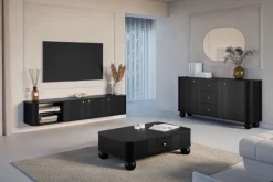 VESPER KOMODA 160 2D3SZ - czarny mdf / czarny mdf / złote uchwyty / nogi kule