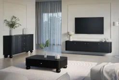 VESPER KOMODA 160 2D3SZ - czarny mdf / czarny mdf / złote uchwyty / nogi kule