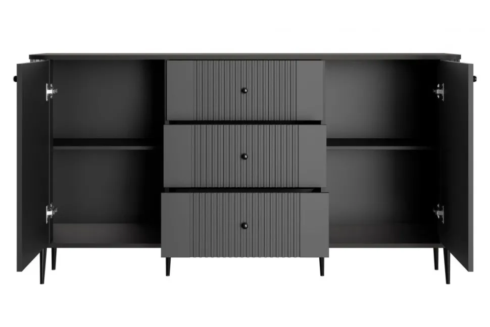 VESPER KOMODA 160 2D3SZ - czarny mdf / czarny mdf / czarne nogi