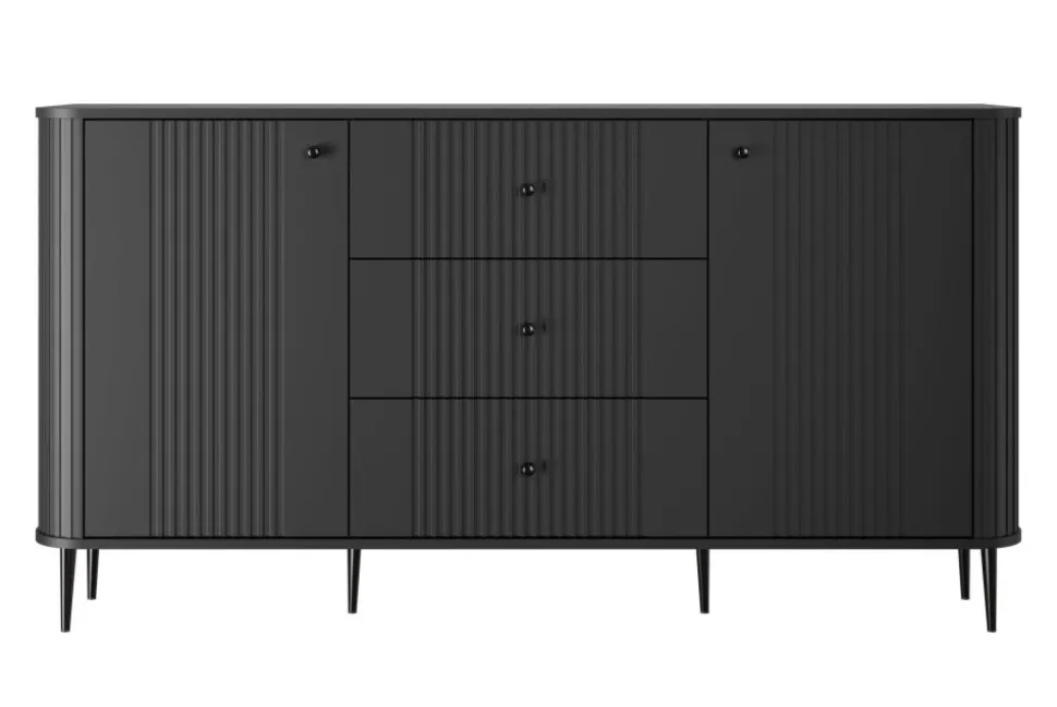 VESPER KOMODA 160 2D3SZ - czarny mdf / czarny mdf / czarne nogi