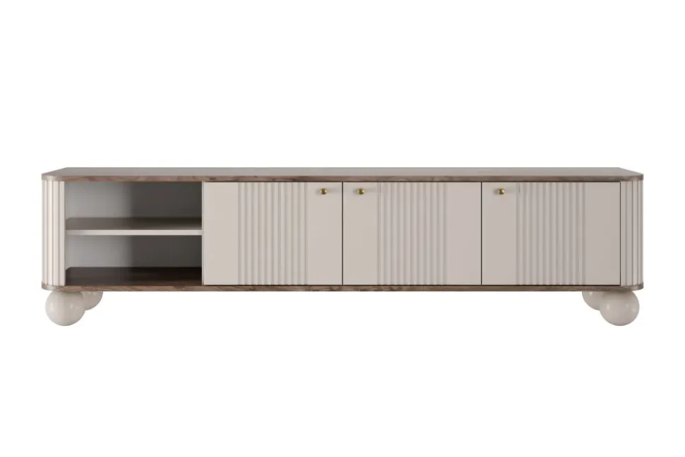 VESPER RTV 187 3D - cashmere mdf / orzech / złote uchwyty / nogi kule