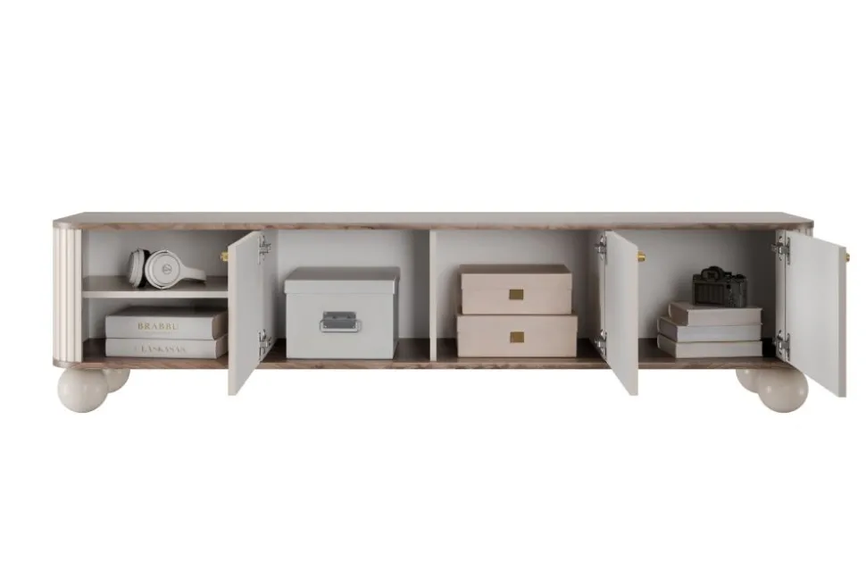 VESPER RTV 187 3D - cashmere mdf / orzech / złote uchwyty / nogi kule