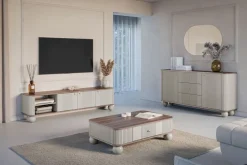 VESPER RTV 187 3D - cashmere mdf / orzech / złote uchwyty / nogi kule