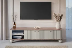 VESPER RTV 187 3D - cashmere mdf / orzech / złote uchwyty / nogi kule