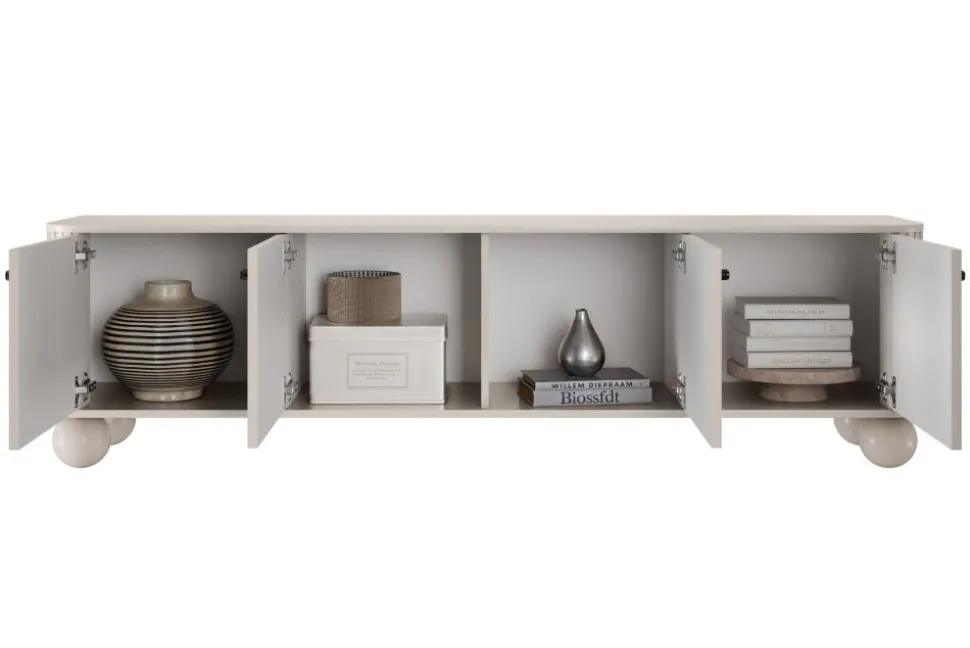 VESPER RTV 187 4D - cashmere mdf / cashmere / czarne uchwyty / nogi kule