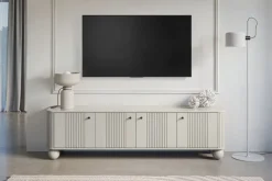 VESPER RTV 187 4D - cashmere mdf / cashmere / czarne uchwyty / nogi kule