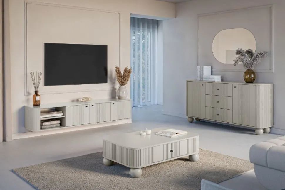 VESPER RTV 187 3D - cashmere mdf / cashmere / czarne uchwyty / wisząca