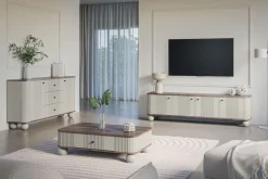 VESPER RTV 187 4D - cashmere mdf / orzech / czarne uchwyty / nogi kule