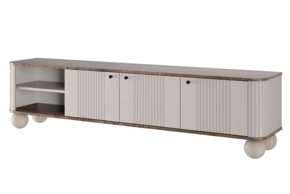 VESPER RTV 187 3D - cashmere mdf / orzech / czarne uchwyty / nogi kule