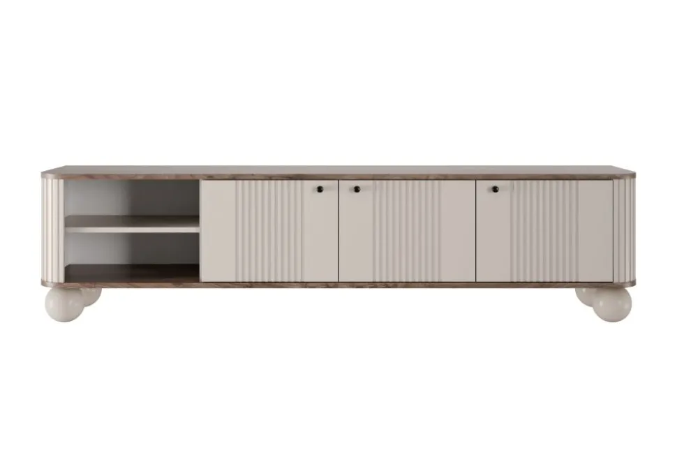 VESPER RTV 187 3D - cashmere mdf / orzech / czarne uchwyty / nogi kule