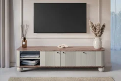 VESPER RTV 187 3D - cashmere mdf / orzech / czarne uchwyty / nogi kule
