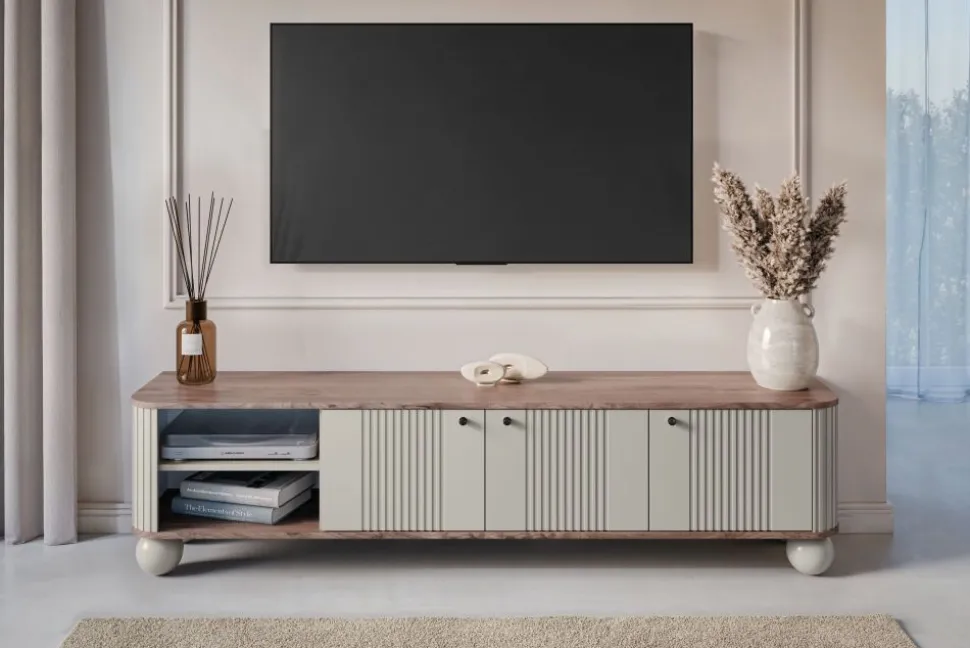 VESPER RTV 187 3D - cashmere mdf / orzech / czarne uchwyty / nogi kule