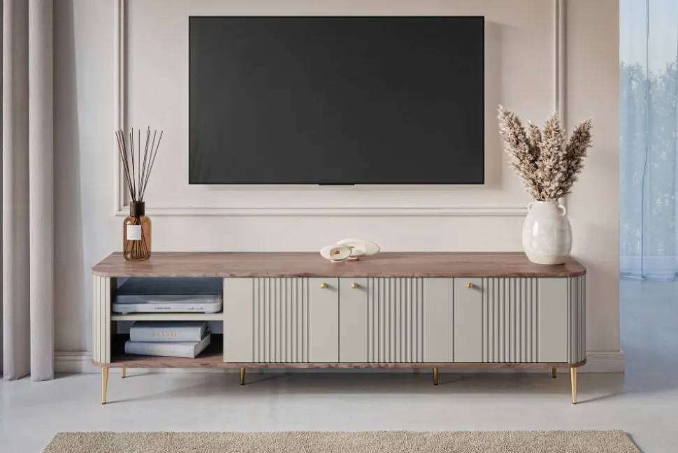 VESPER RTV 187 3D - cashmere mdf / orzech / złote nogi