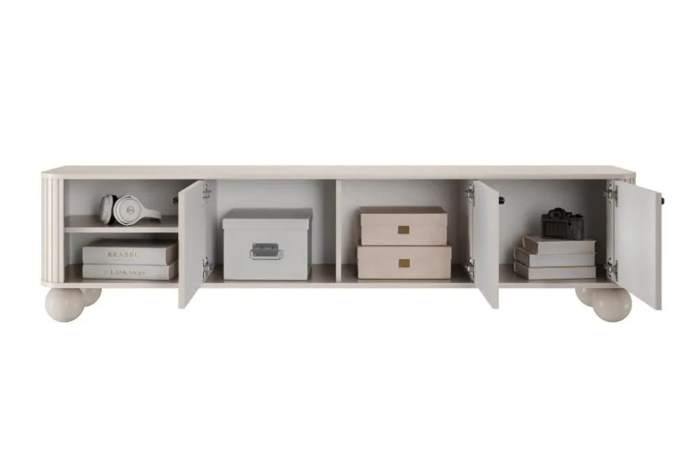 VESPER RTV 187 3D - cashmere mdf / cashmere / czarne uchwyty / nogi kule