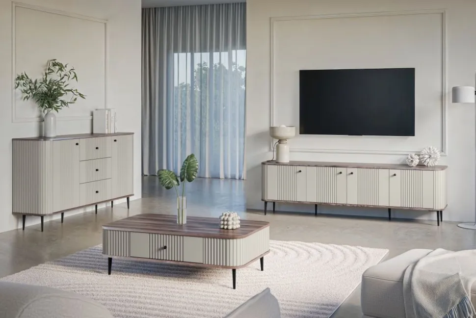 VESPER RTV 187 4D - cashmere mdf / orzech / czarne nogi