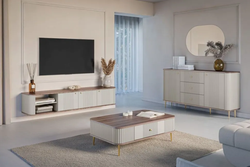 VESPER RTV 187 3D - cashmere mdf / orzech / złote uchwyty / wisząca
