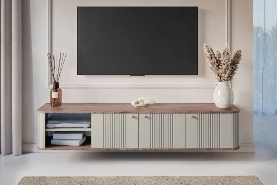 VESPER RTV 187 3D - cashmere mdf / orzech / złote uchwyty / wisząca