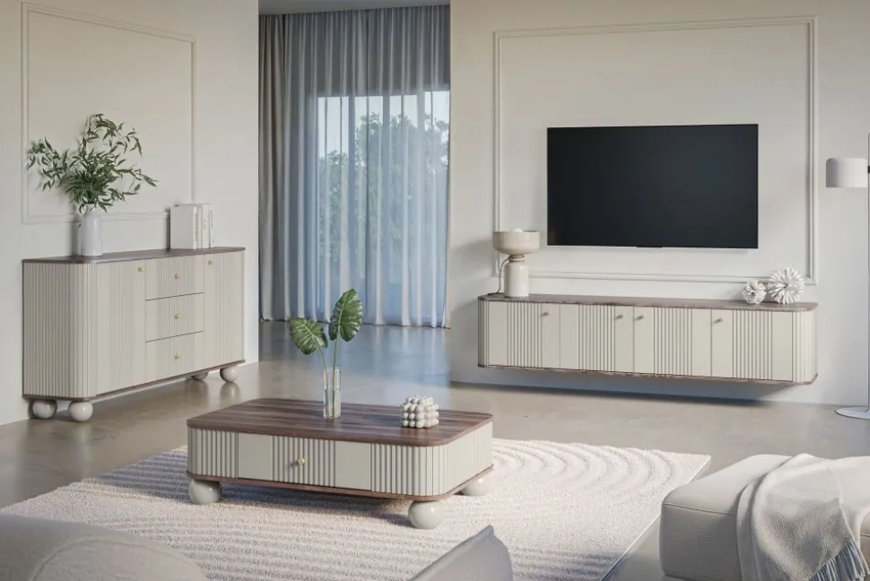 VESPER RTV 187 4D - cashmere mdf / orzech / złote uchwyty / wisząca
