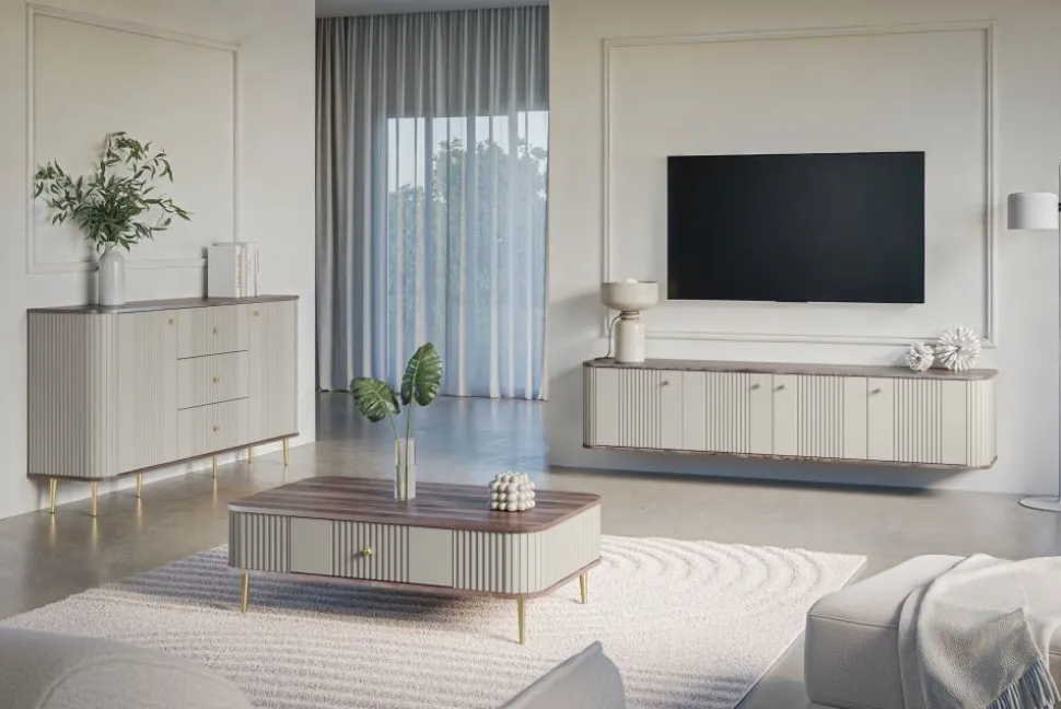 VESPER RTV 187 4D - cashmere mdf / orzech / złote uchwyty / wisząca