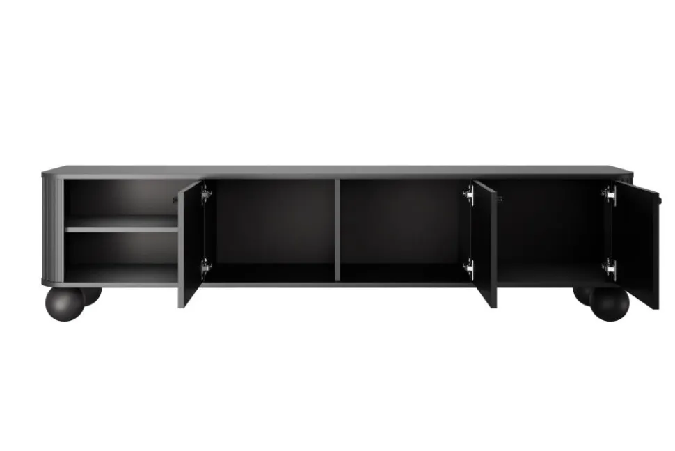 VESPER RTV 187 3D - czarny mdf / czarny mdf / czarne uchwyty / nogi kule
