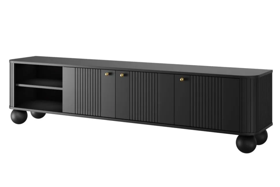 VESPER RTV 187 3D - czarny mdf / czarny mdf / złote uchwyty / nogi kule