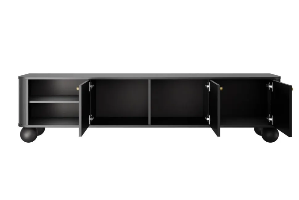 VESPER RTV 187 3D - czarny mdf / czarny mdf / złote uchwyty / nogi kule