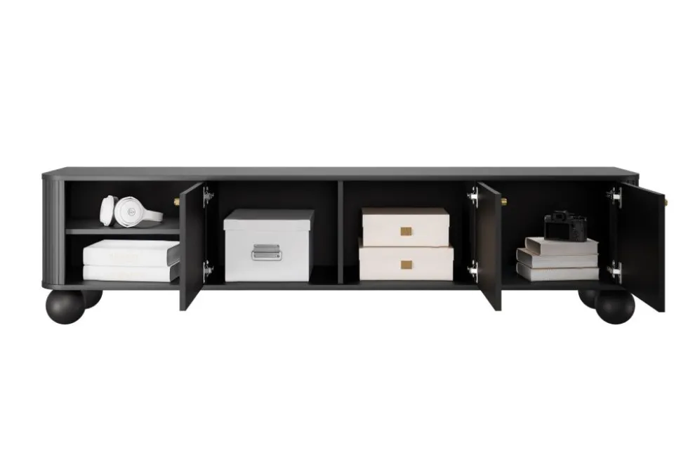 VESPER RTV 187 3D - czarny mdf / czarny mdf / złote uchwyty / nogi kule