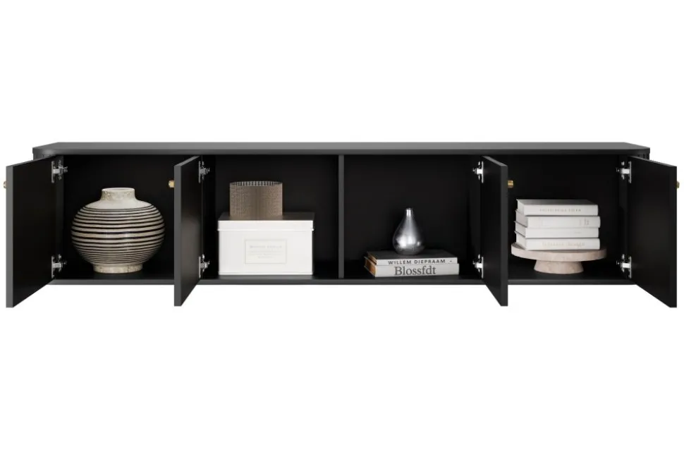 VESPER RTV 187 4D - czarny mdf / czarny mdf / złote uchwyty / wisząca