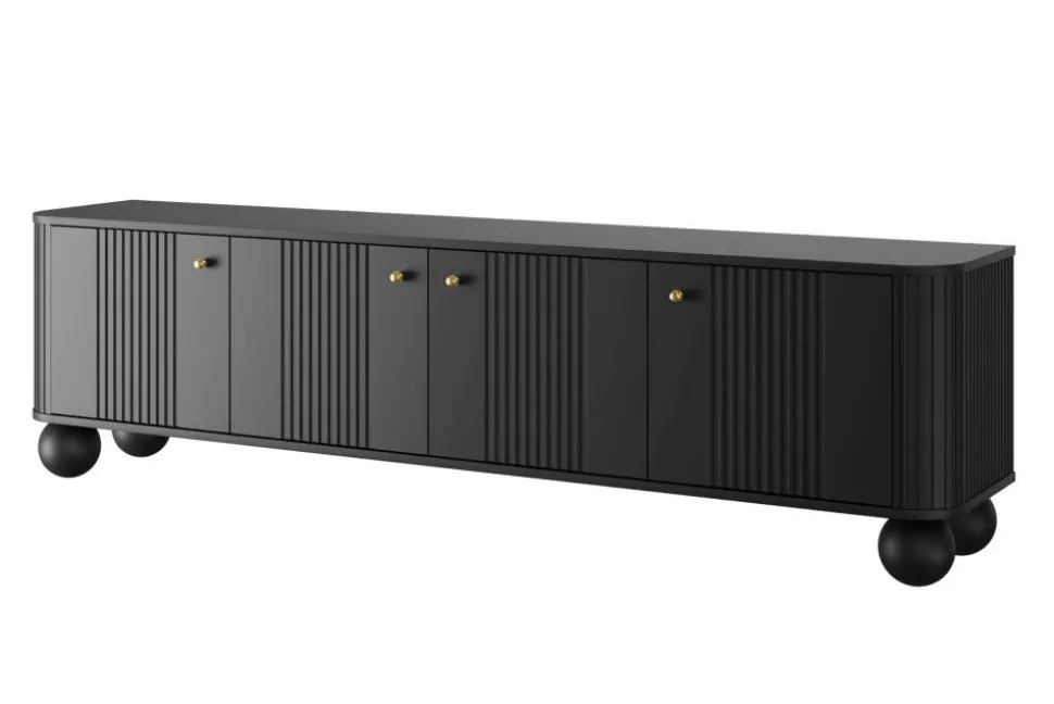 VESPER RTV 187 4D - czarny mdf / czarny mdf / złote uchwyty / nogi kule